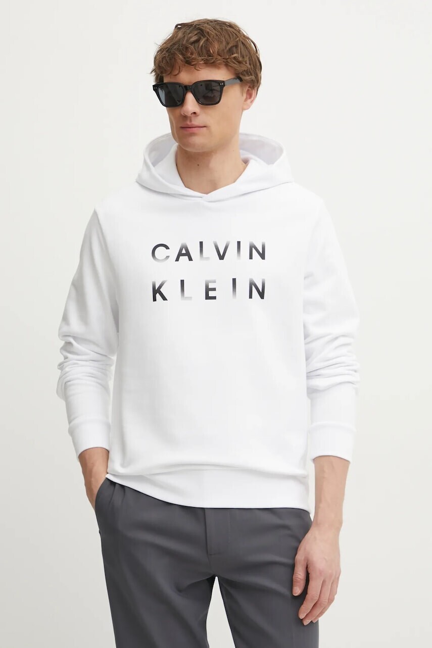 Bavlnená mikina Calvin Klein pánska, biela farba, s kapucňou, s potlačou, K10K114261