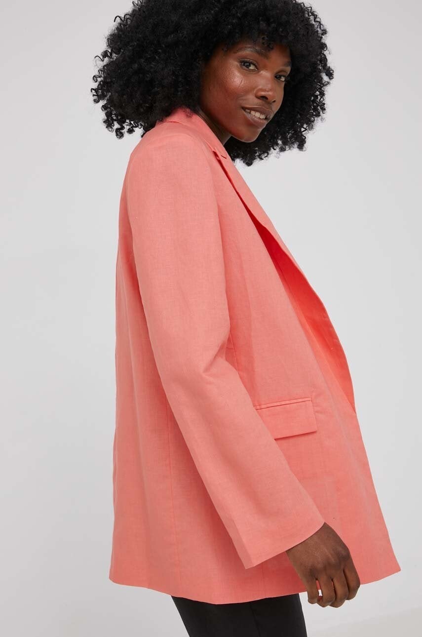 Ľanové sako Answear.LAB oranžová farba, bez zapínania, jednofarebné