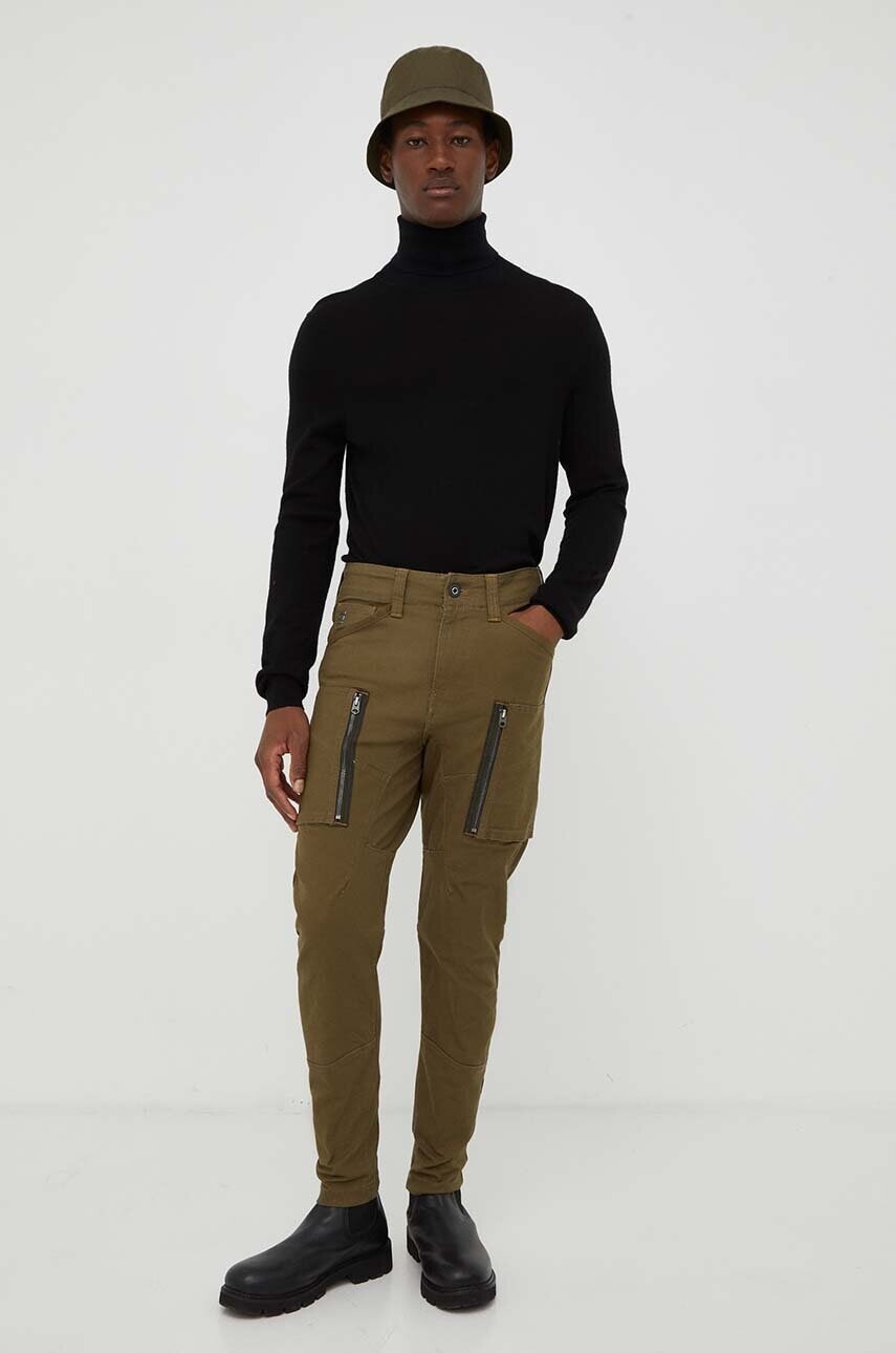 Nohavice G-Star pánske, zelená farba, rovné