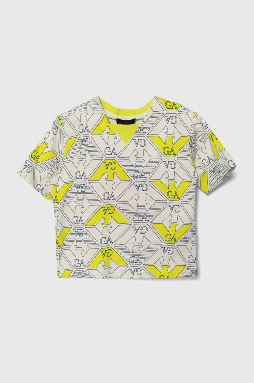 Detské bavlnené tričko Emporio Armani zelená farba, vzorované