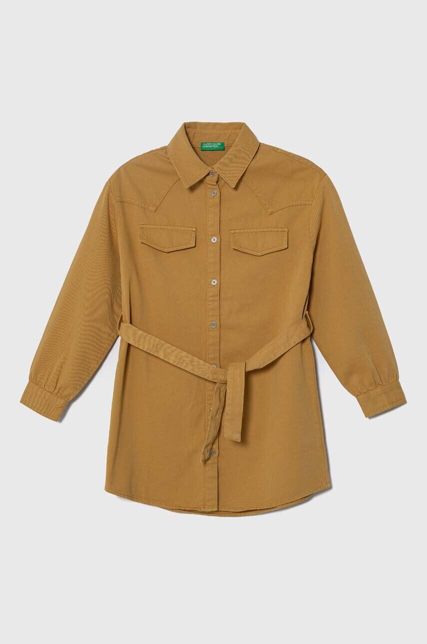 Dievčenské rifľové šaty United Colors of Benetton žltá farba, mini, rovný strih