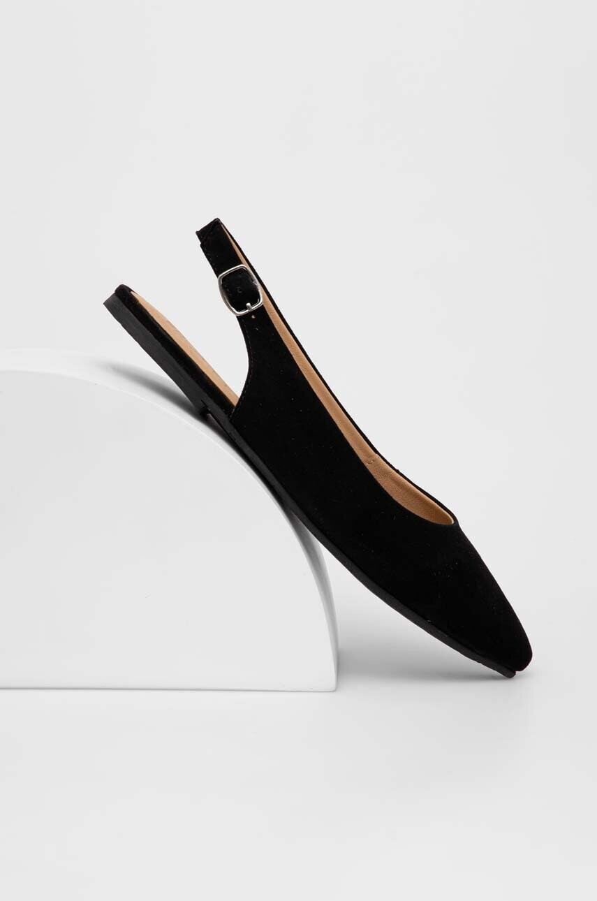 Semišové baleríny Answear.LAB čierna farba, s otvorenou pätou