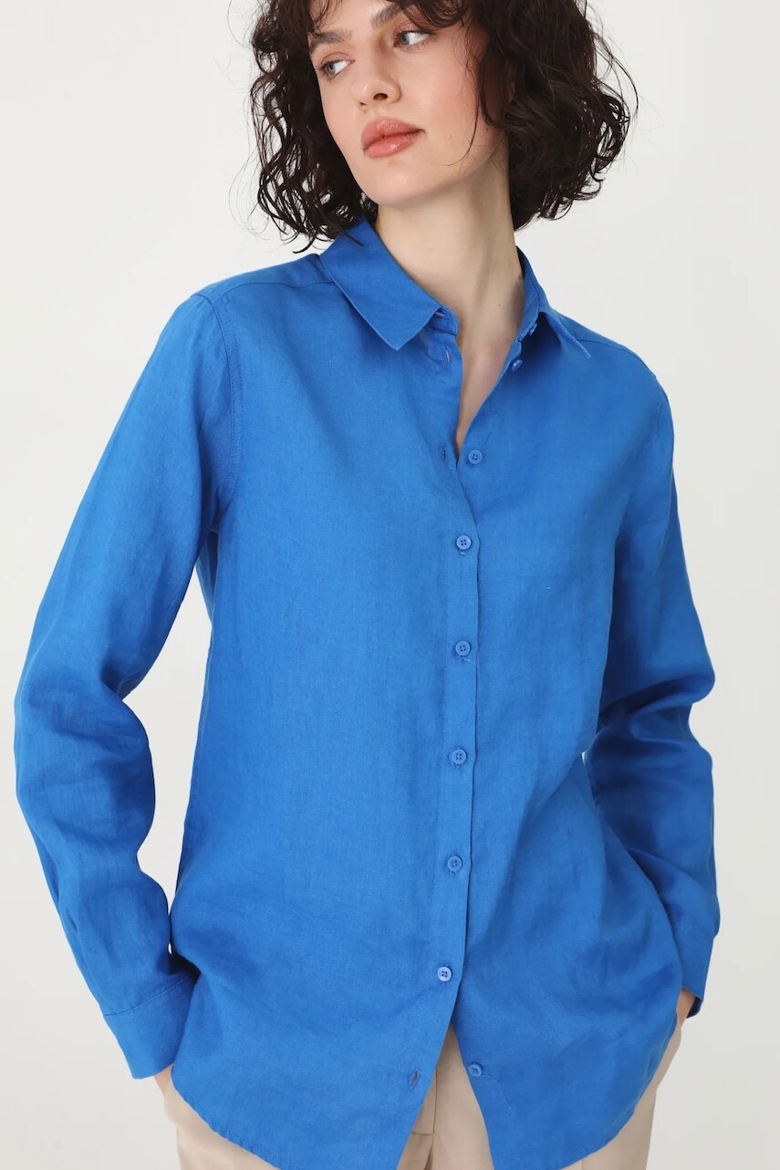 Ľanová košeľa Medicine modrá farba, regular, s klasickým golierom