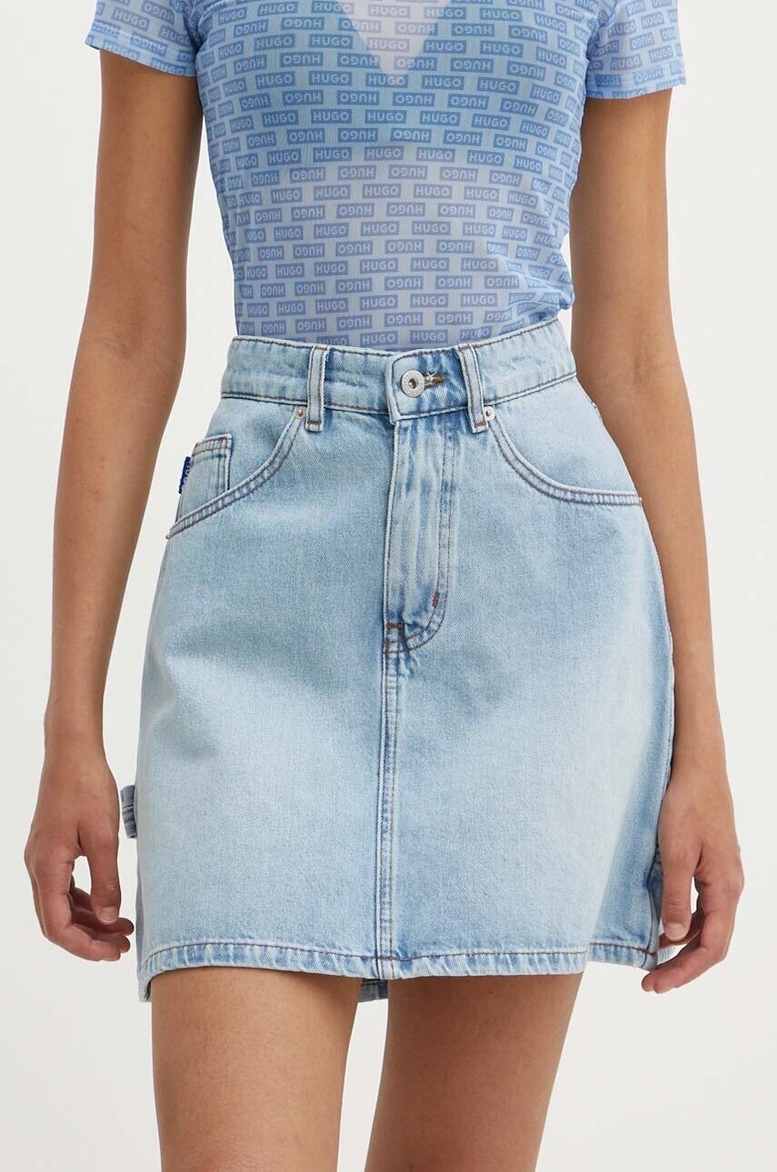 Rifľová sukňa Hugo Blue mini, rovný strih, 50517274