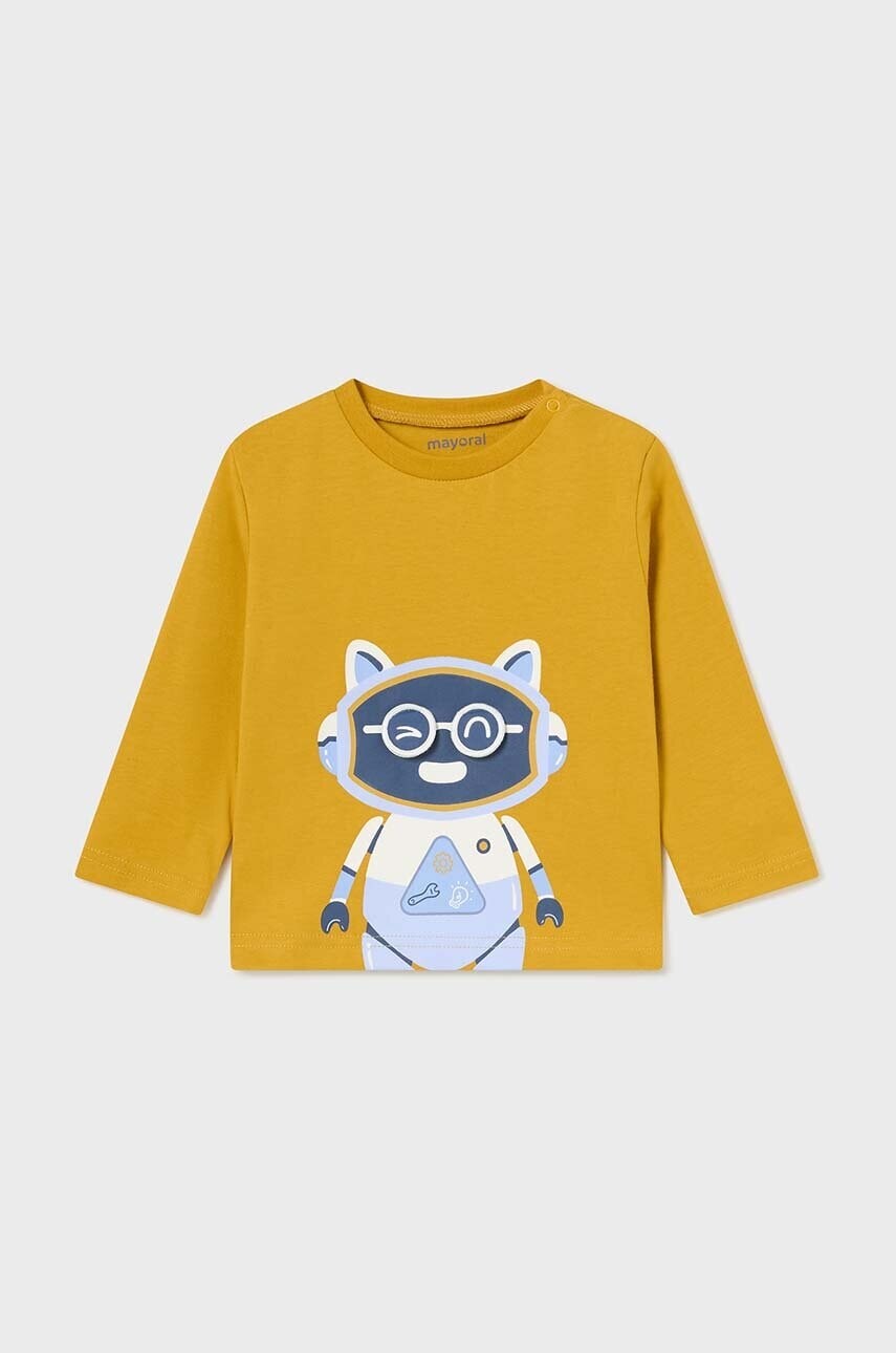 Detské bavlnené tričko s dlhým rukávom Mayoral žltá farba, s potlačou, 2040