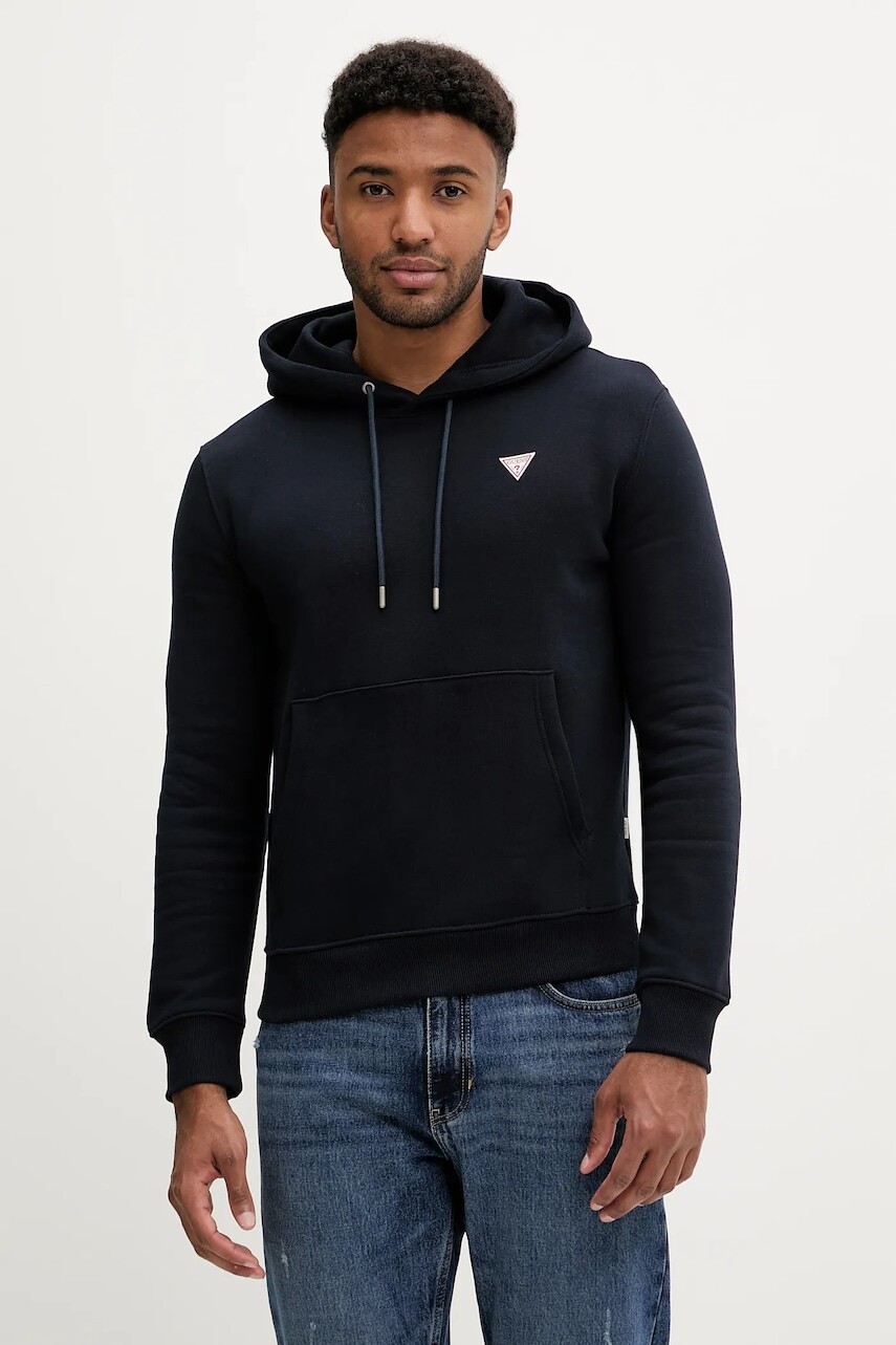 Mikina Guess Jeans čierna farba, s kapucňou, jednofarebná, M4YQ22 K9V31