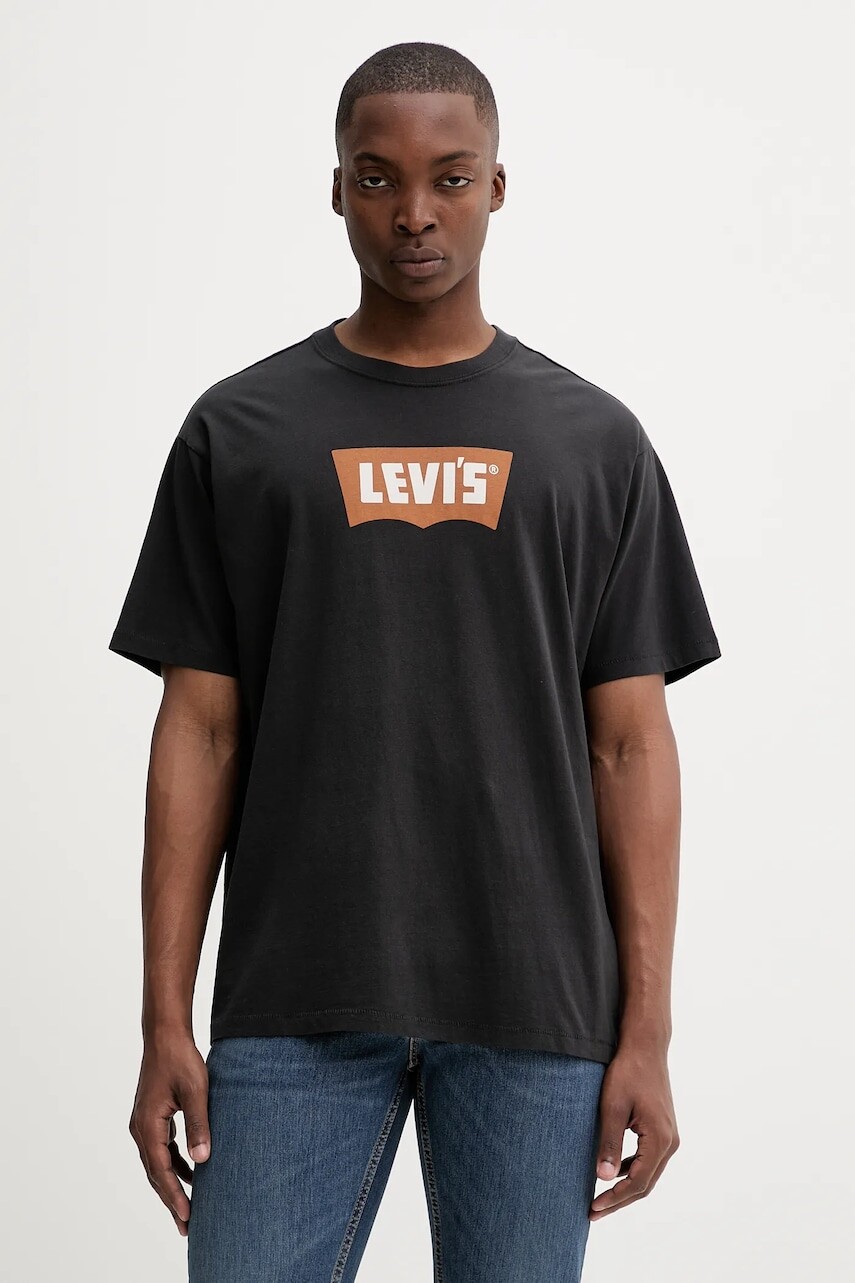 Bavlnené tričko Levi's pánske, čierna farba, s potlačou, 000RY