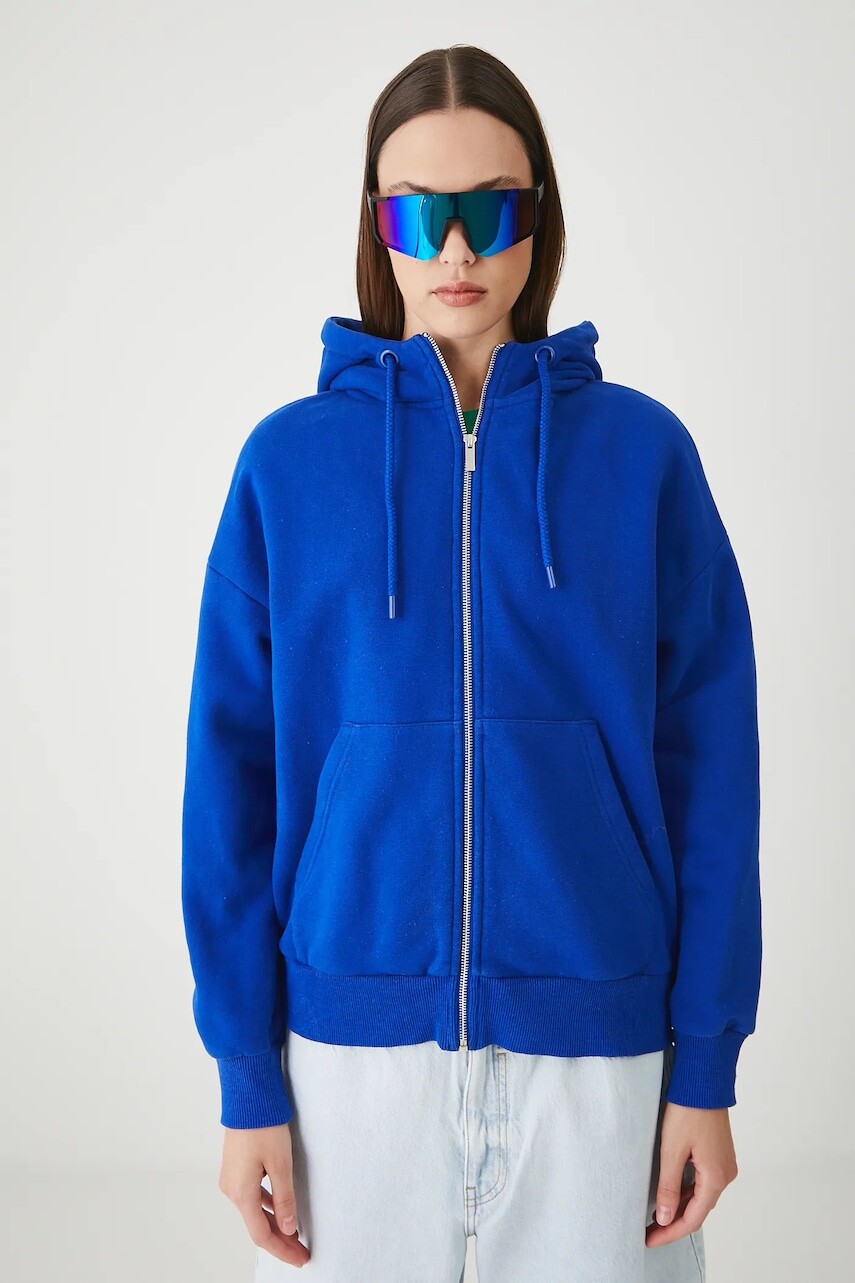 Mikina Medicine modrá farba, s kapucňou, jednofarebná