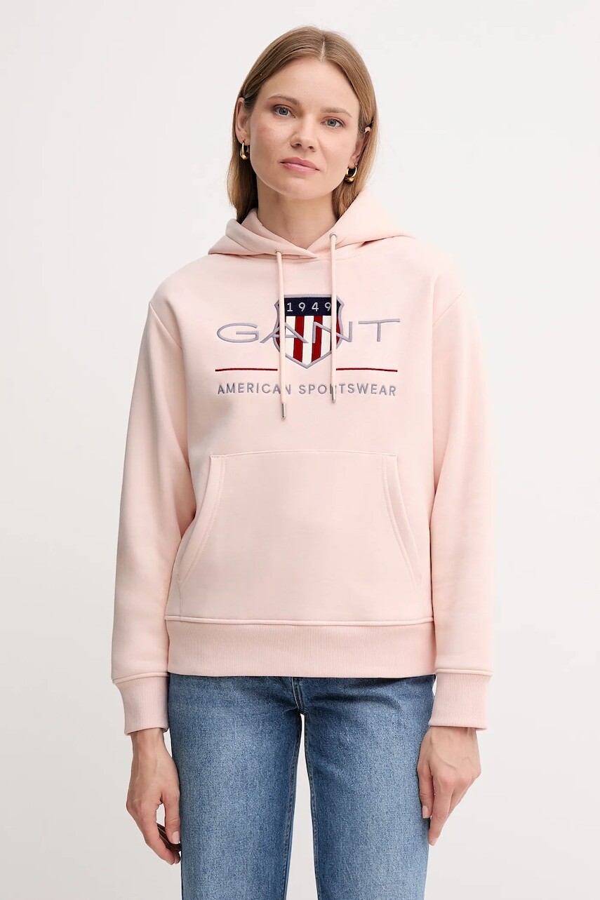 Mikina Gant tmavomodrá farba, s kapucňou, s nášivkou, 4200276