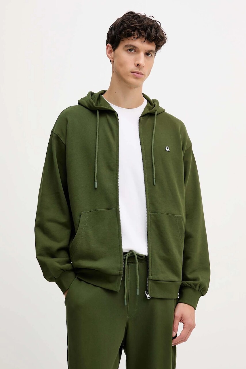 Bavlnená mikina United Colors of Benetton modrá farba, s kapucňou, jednofarebná, 342ZU500P