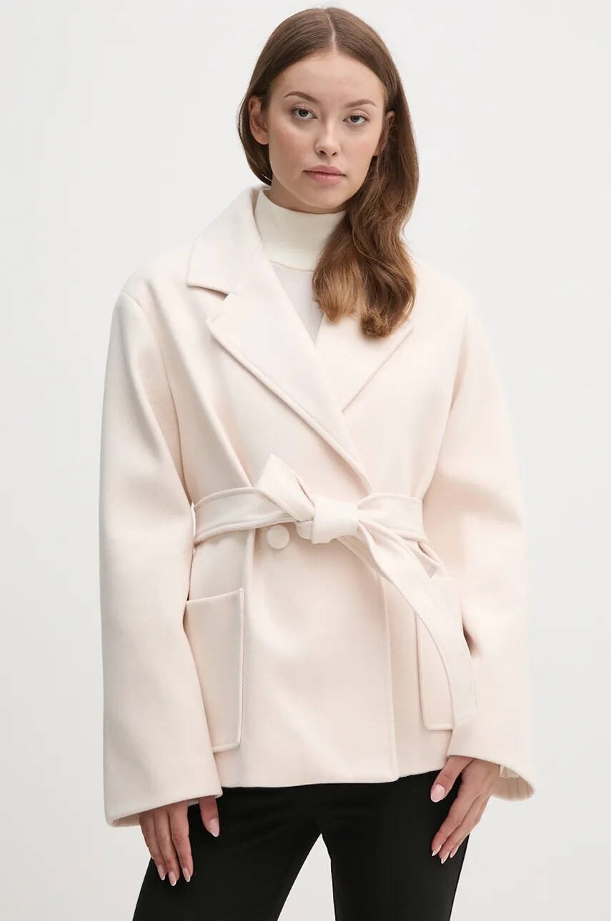 Kabát Artigli dámsky, béžová farba, prechodný, dvojradový, ACCP000161