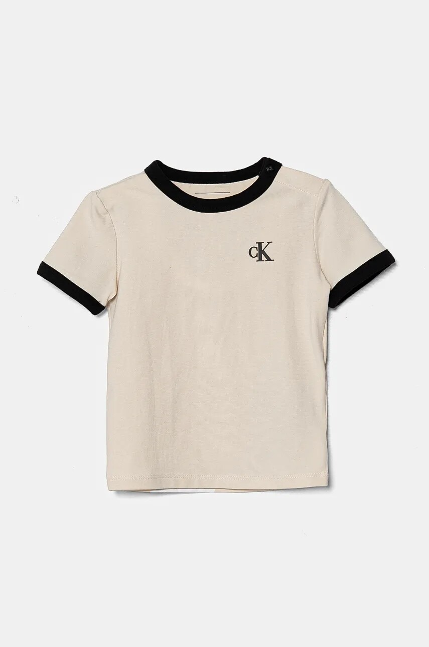 Tričko pre bábätko Calvin Klein Jeans béžová farba, jednofarebné, IN0IN00282