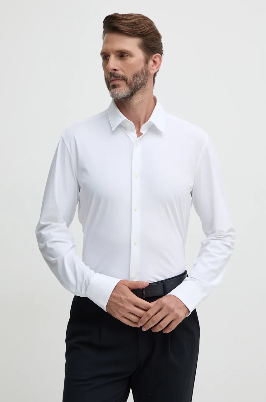 Košeľa BOSS pánska, biela farba, regular, s klasickým golierom, 50503554