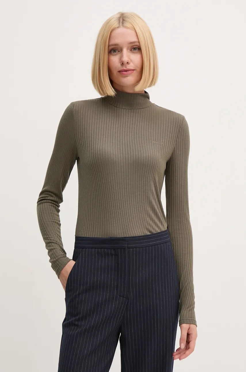 Tričko s dlhým rukávom Pepe Jeans FLORY dámske, zelená farba, s rolákom, PL505978