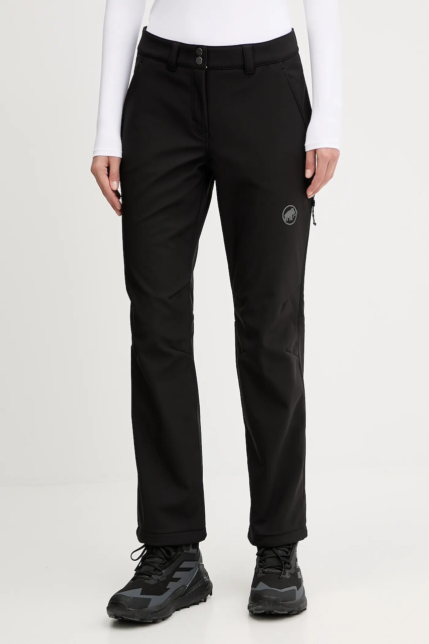 Športové nohavice Mammut Runbold Winter čierna farba, rovný strih, stredne vysoký pás, 1021.01390