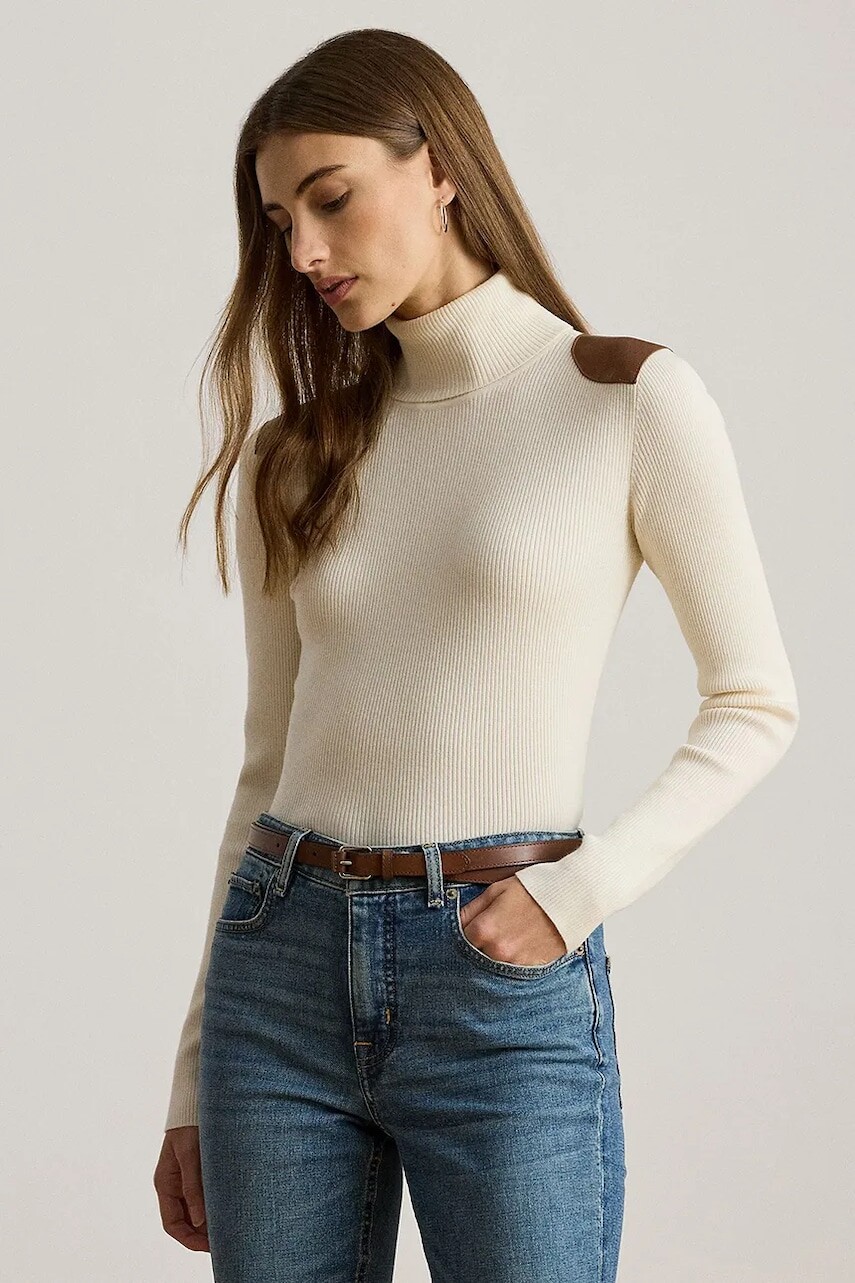 Sveter Lauren Ralph Lauren hnedá farba, ľahký, s polorolákom, 200951386