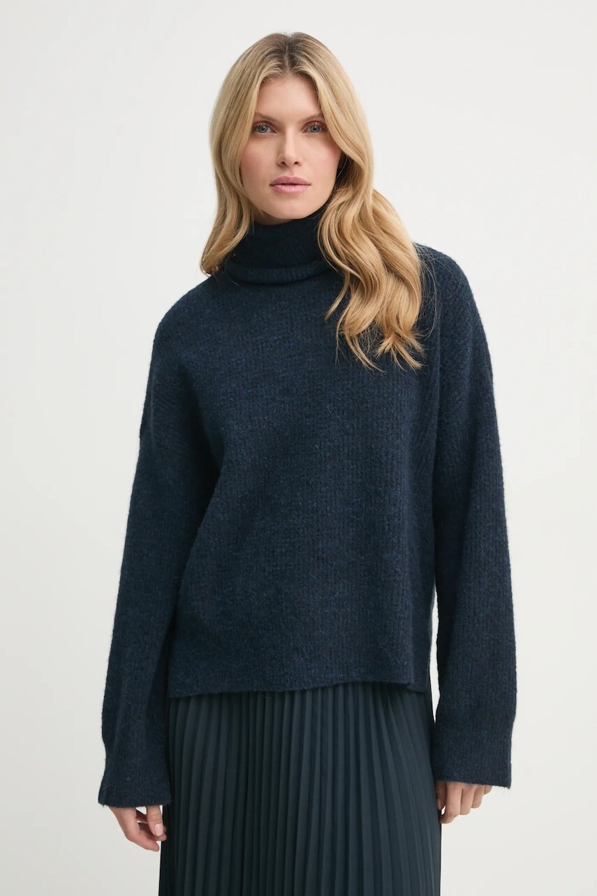 Sveter Gestuz dámsky, tmavomodrá farba, s rolákom, 10909446
