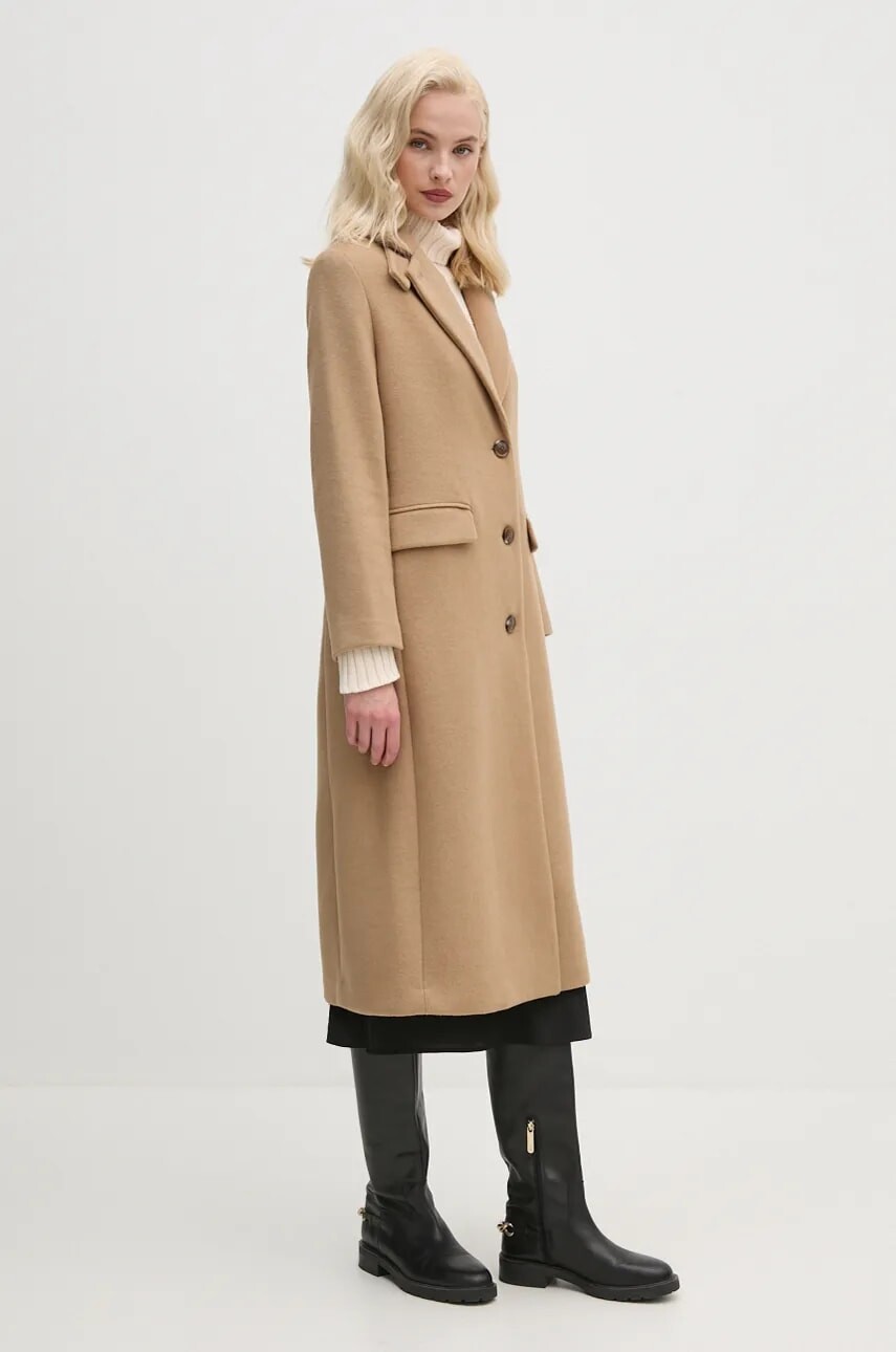 Kabát s prímesou vlny United Colors of Benetton béžová farba, prechodný, 28HFDN069