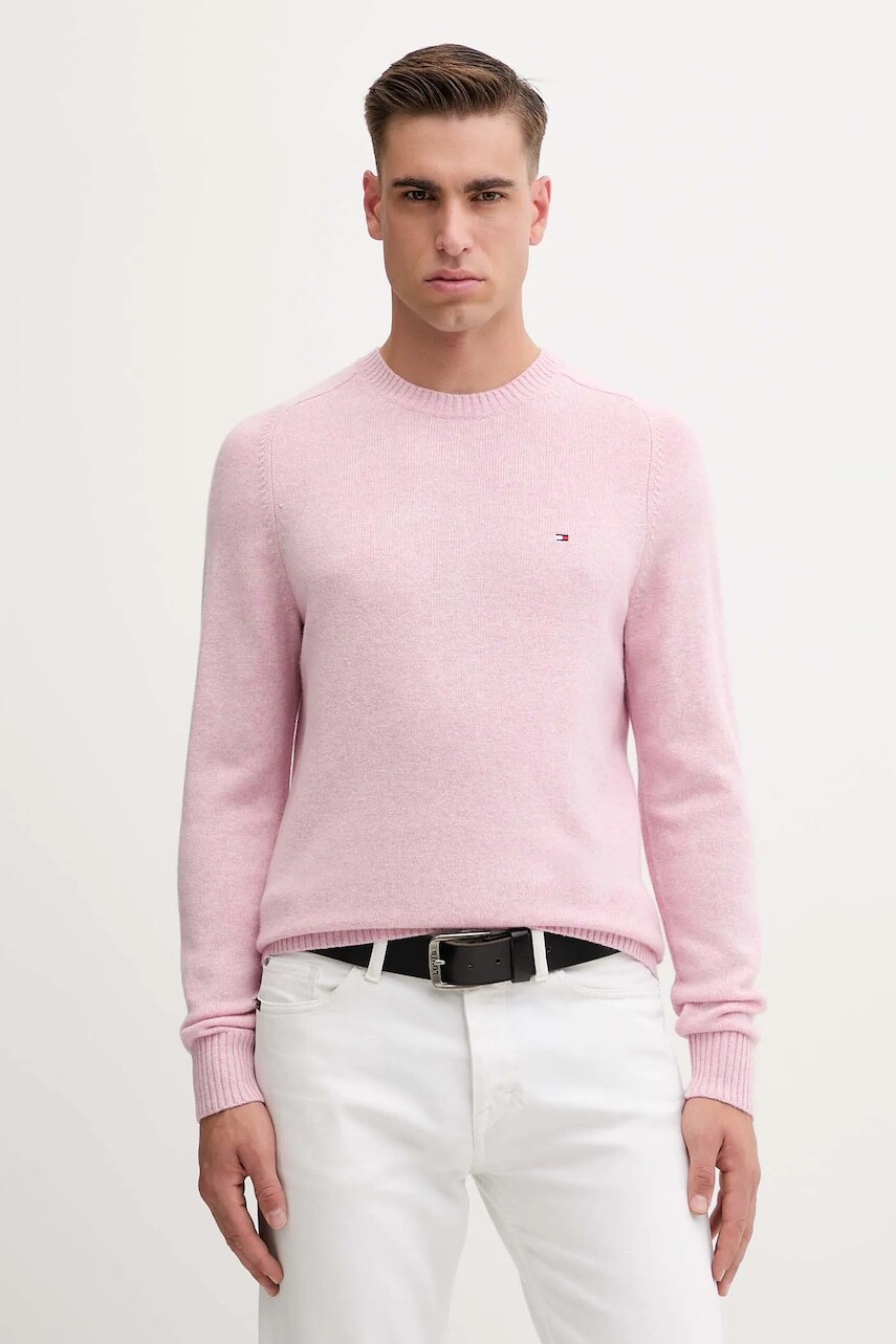 Sveter Tommy Hilfiger ružová farba, ľahký, MW0MW36535