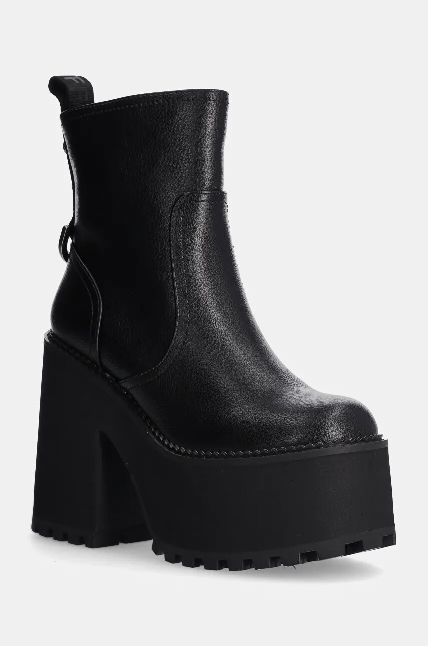 Členkové topánky Buffalo Killah Zip Boot Mid dámske, čierna farba, na podpätku, 1622374-BLK