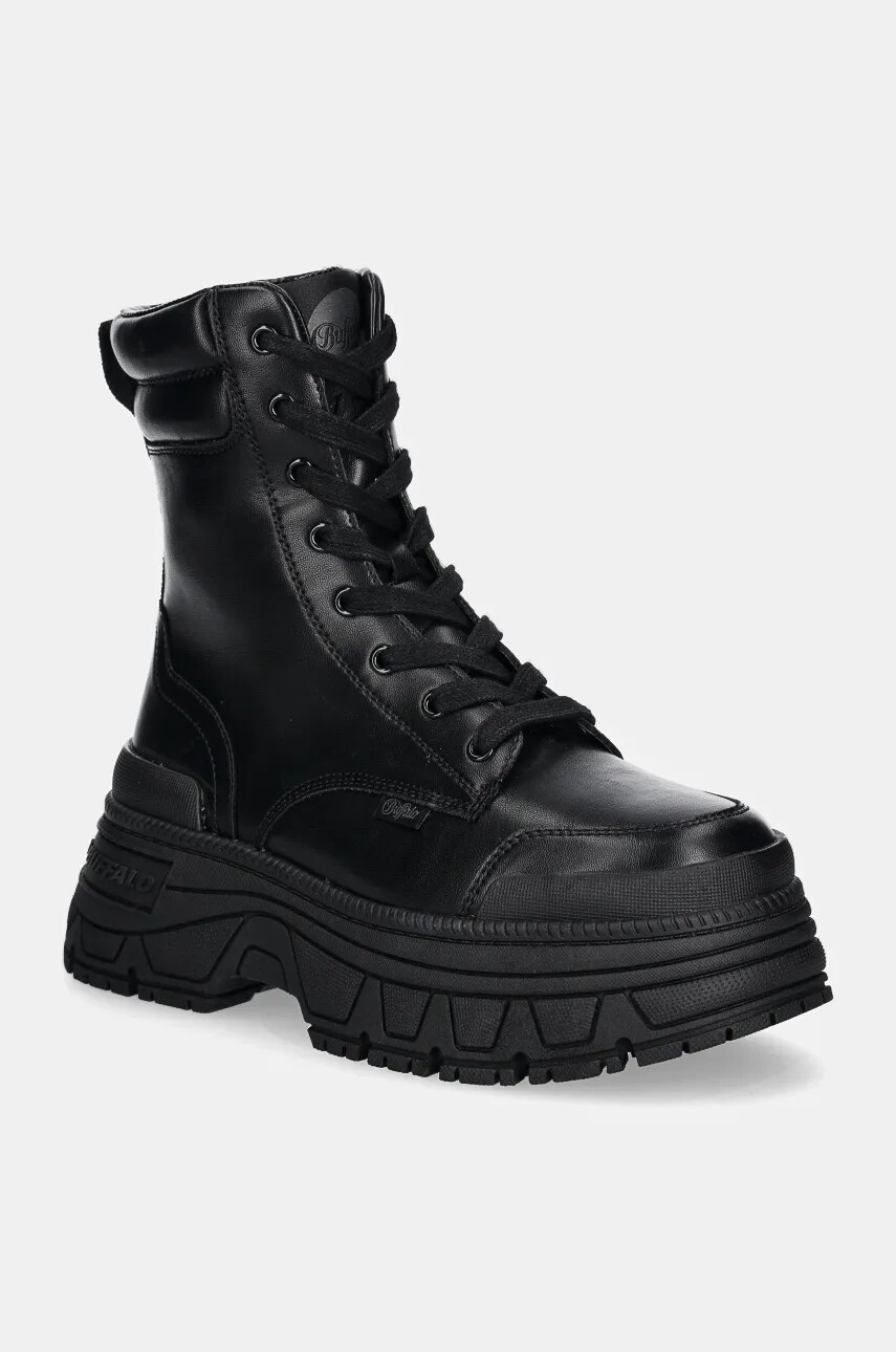 Členkové topánky Buffalo Fusion Lace Up Mid dámske, čierna farba, na platforme, 1622519-BLK