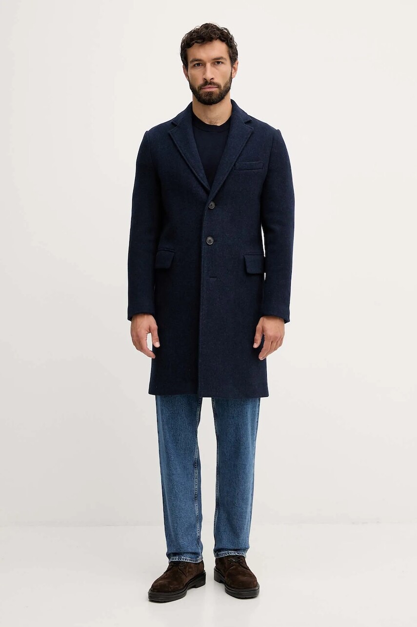 Kabát s prímesou vlny United Colors of Benetton modrá farba, 2X59UN05M