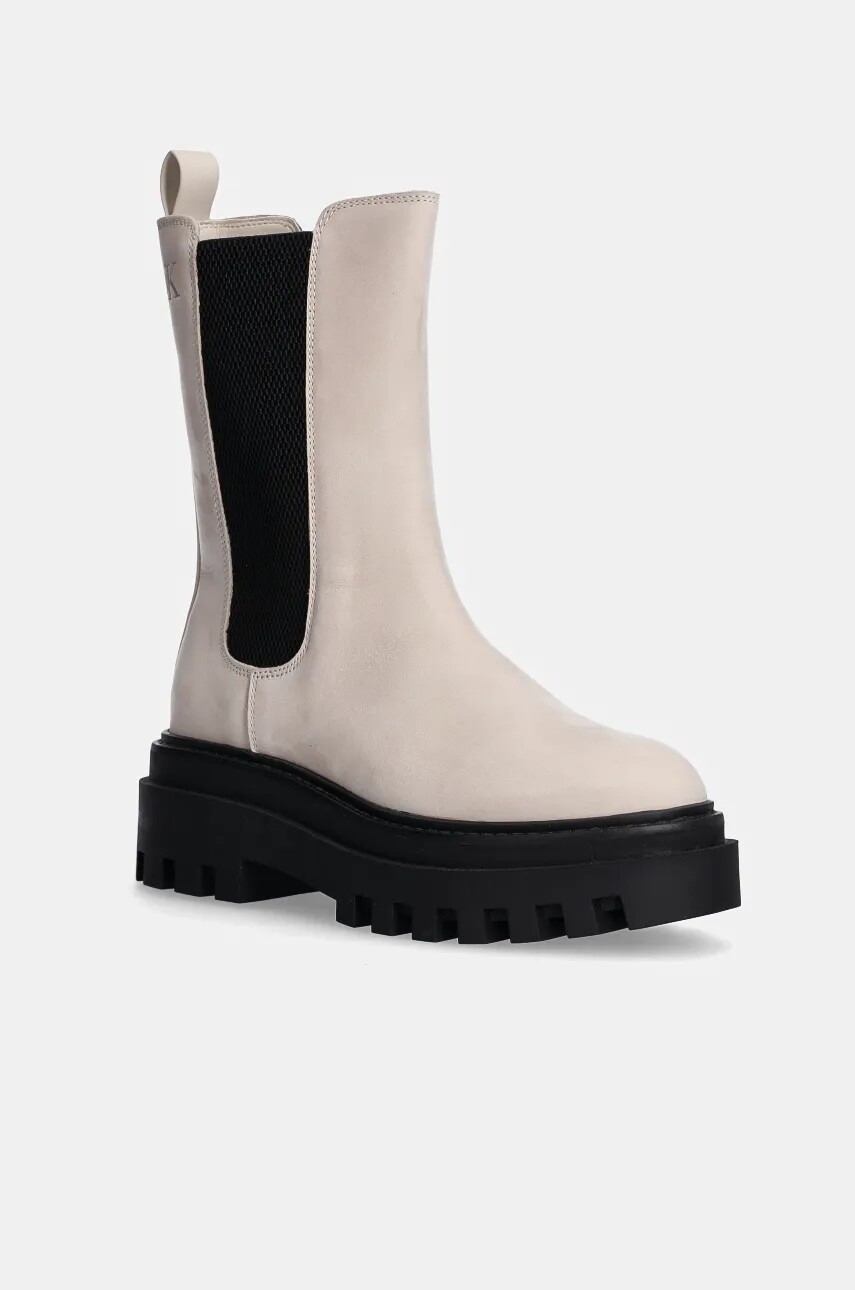 Nubukové chelsea čižmy Calvin Klein Jeans FLATFORM CHELSEA BOOT MG NB béžová farba, na platforme, YW0YW01684