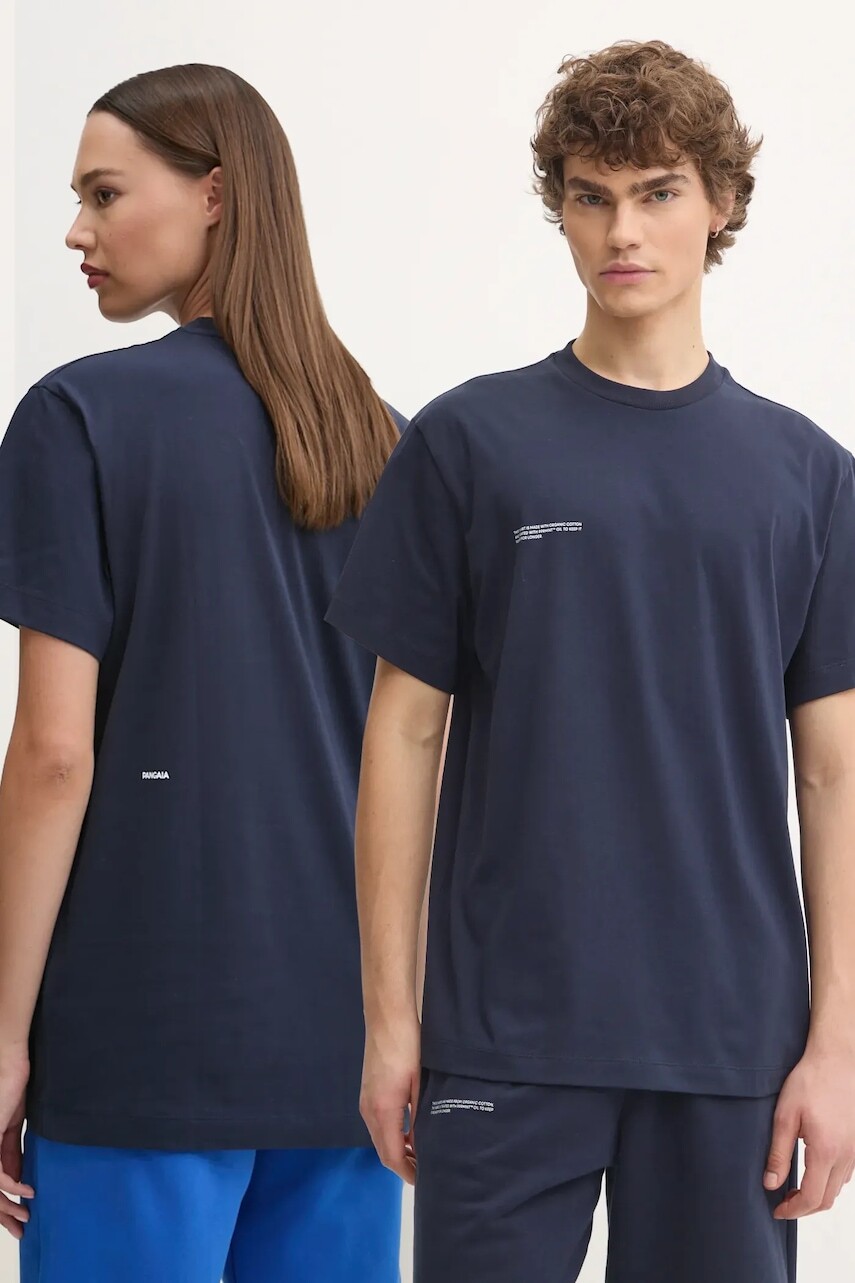 Bavlnené tričko Pangaia tmavomodrá farba, s potlačou