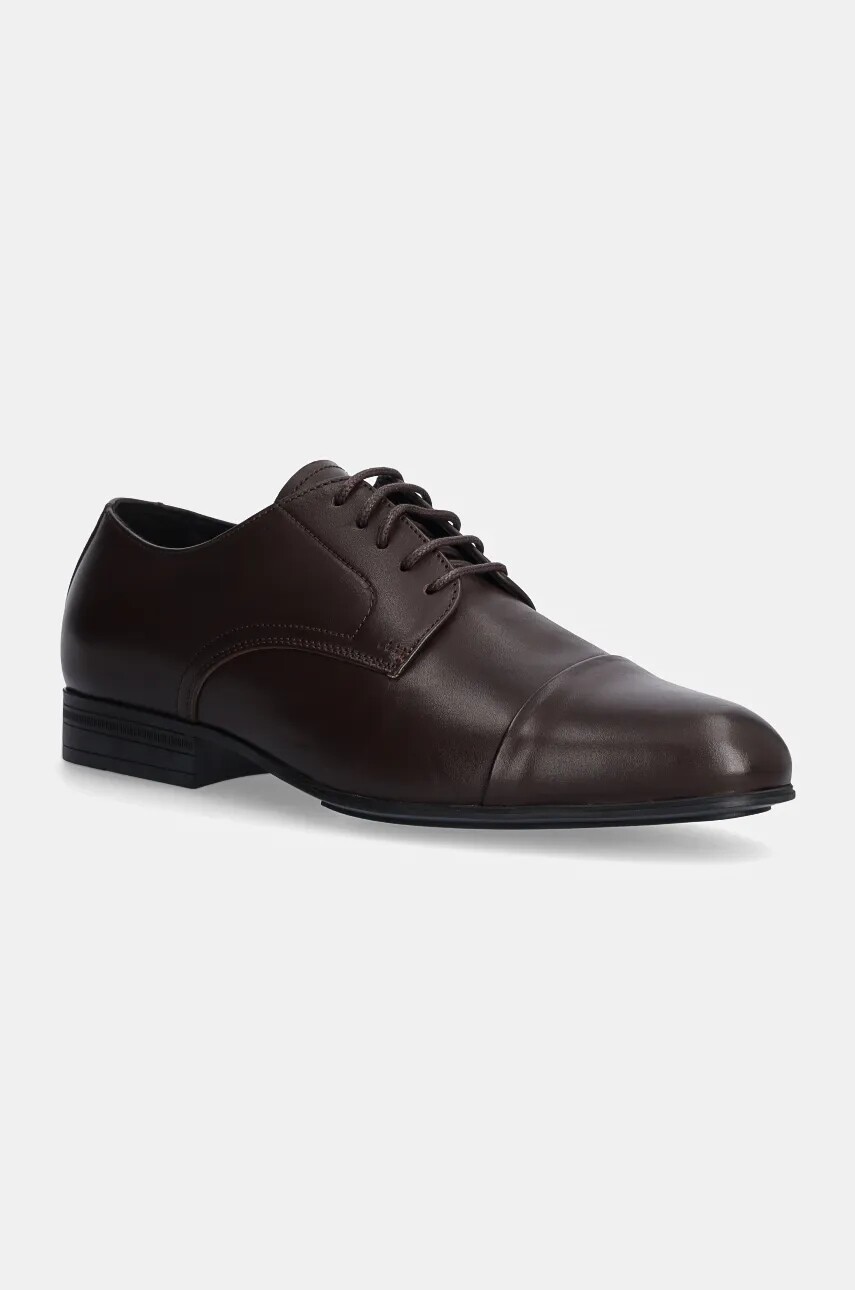 Poltopánky Calvin Klein DERBY CAP TOE pánske, hnedá farba, HM0HM01540