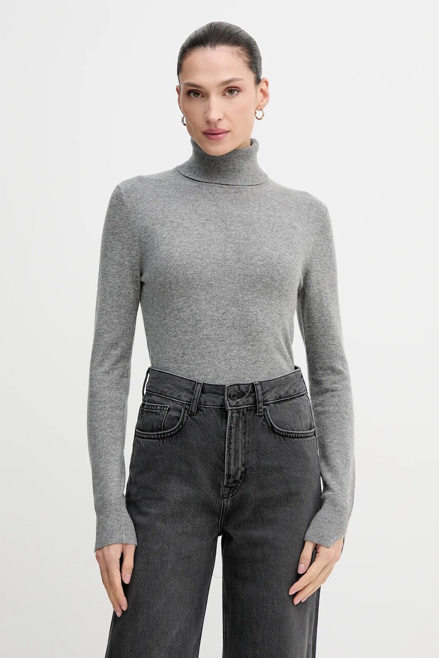 Sveter s prímesou vlny Sisley šedá farba, ľahký, s rolákom, 102HM2174