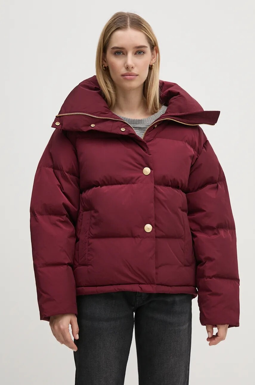 Páperová bunda Tommy Hilfiger dámska, bordová farba, zimná, oversize, WW0WW43158