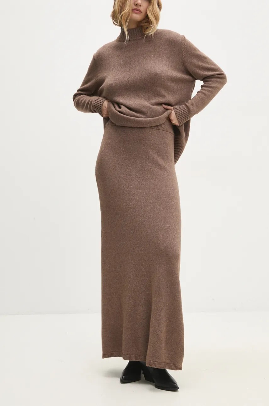 Vlnená sukňa Answear.LAB hnedá farba, maxi, rovný strih