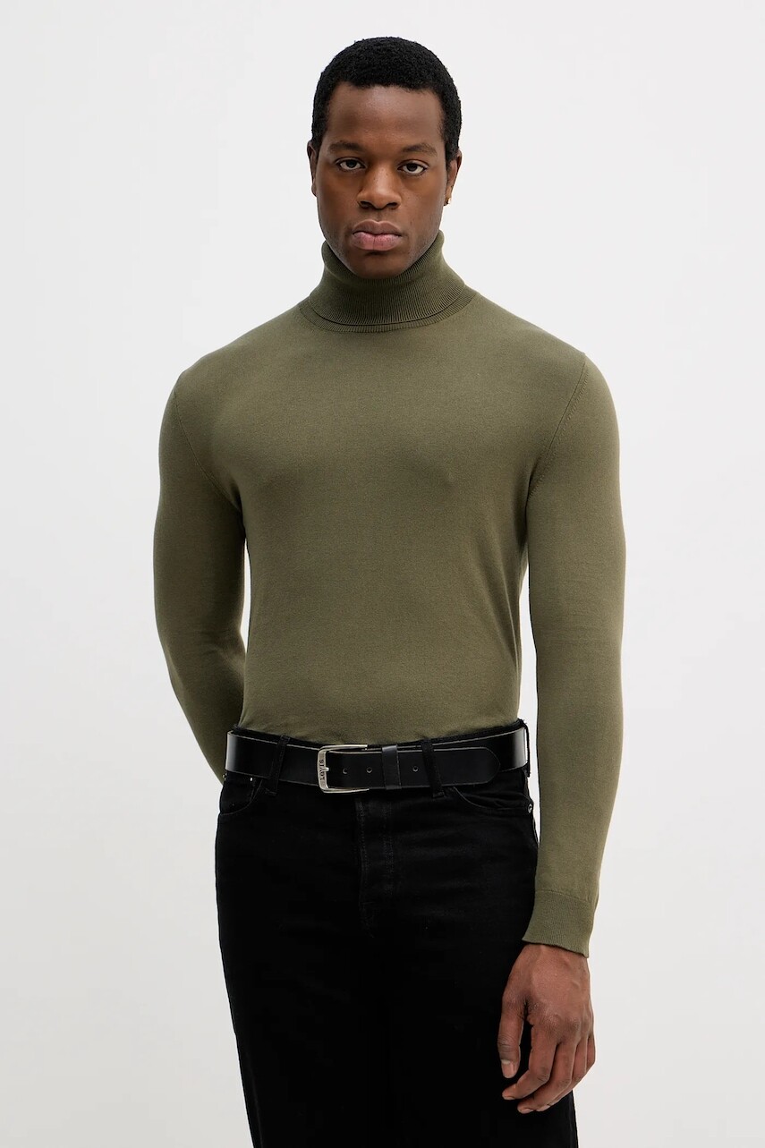 Sveter Sisley tmavomodrá farba, ľahký, s rolákom, 10F2S2244