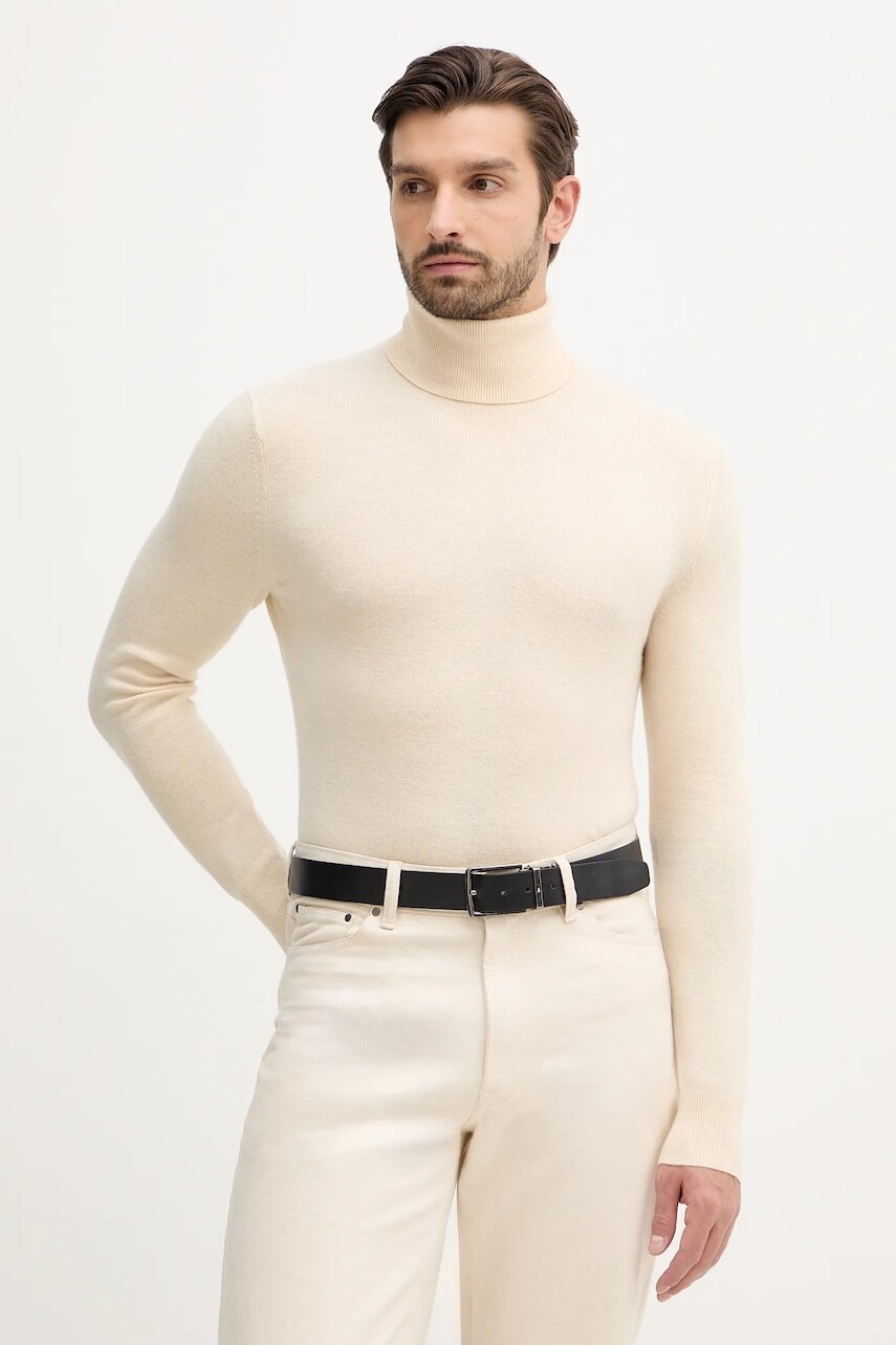 Sveter s prímesou vlny Sisley béžová farba, ľahký, s rolákom, 102HS2177