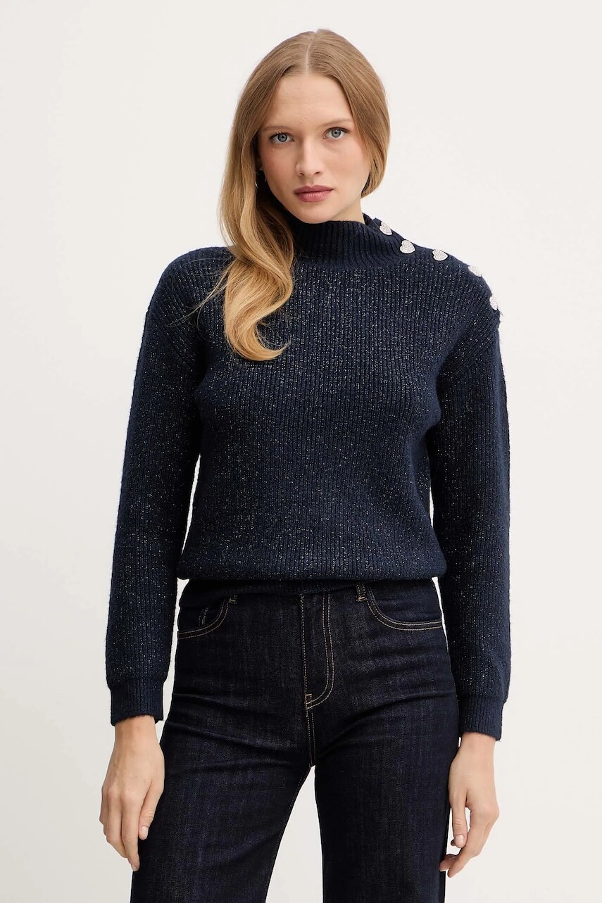 Sveter s prímesou vlny Morgan MSTORI šedá farba, s polorolákom, MSTORI