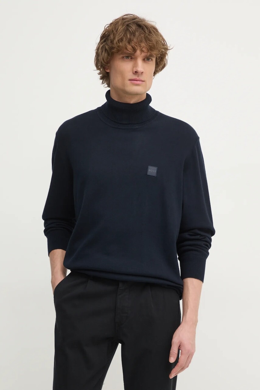 Sveter s prímesou kašmíru Boss Orange béžová farba, tenký, s rolákom, 50527573