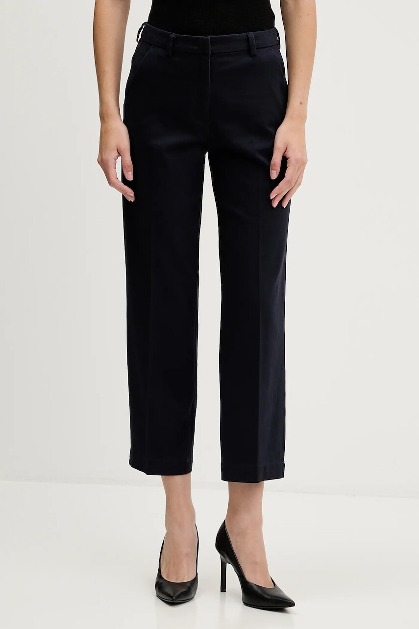 Nohavice Sisley fialová farba, rovný strih, vysoký pás, 4K2ZLF03V