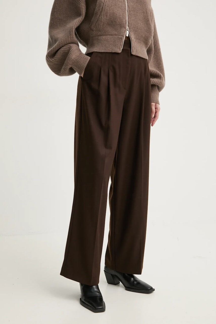Nohavice BA&SH dámske, hnedá farba, široké, vysoký pás, 1H24BEDW