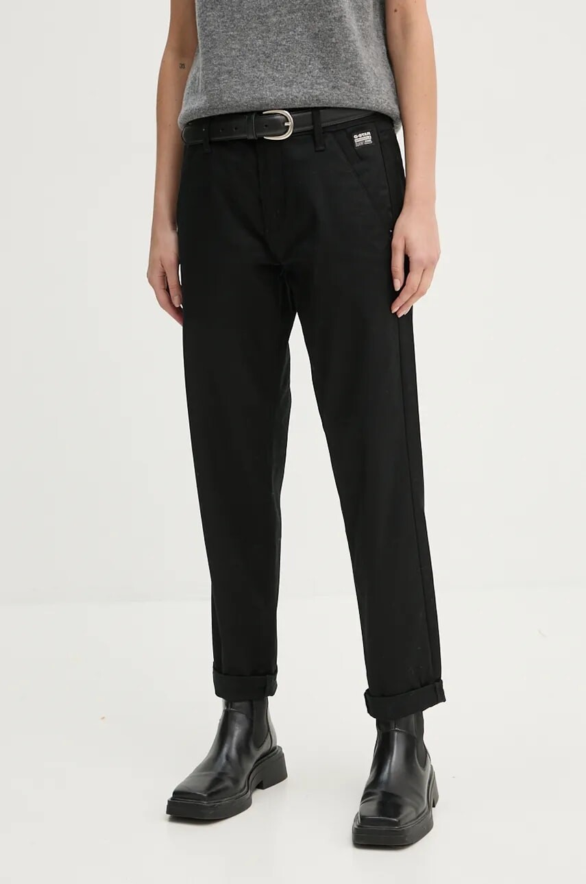 Nohavice G-Star dámske, čierna farba, strih chinos, stredne vysoký pás, D25257-C105