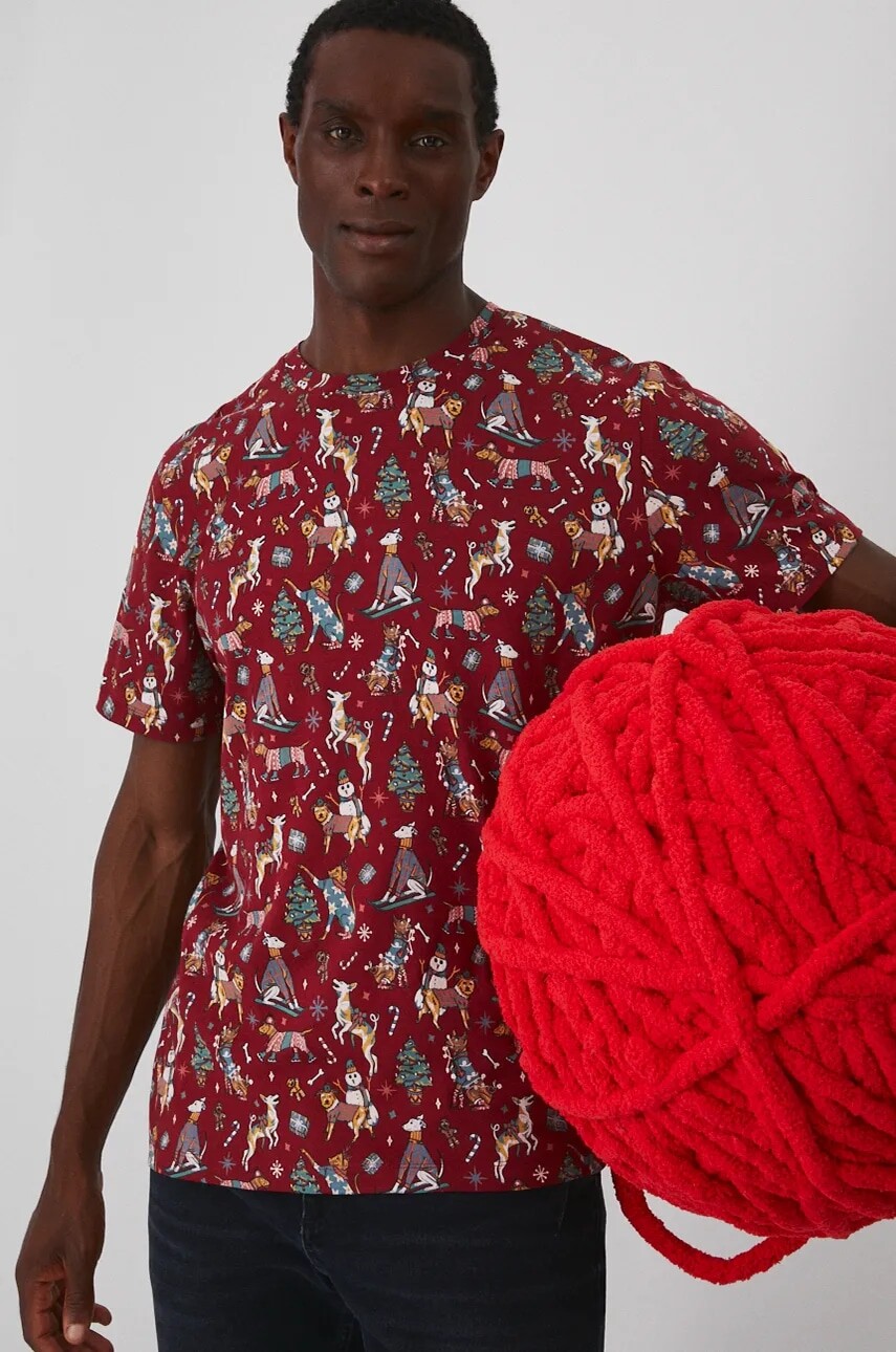 Tričko Medicine pánske, červená farba, vzorovaná