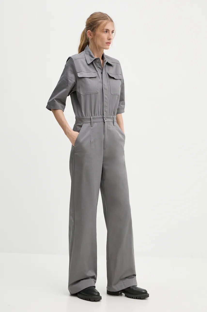 Bavlnený overal G-Star šedá farba, bavlnený, s golierom, D24588-D766