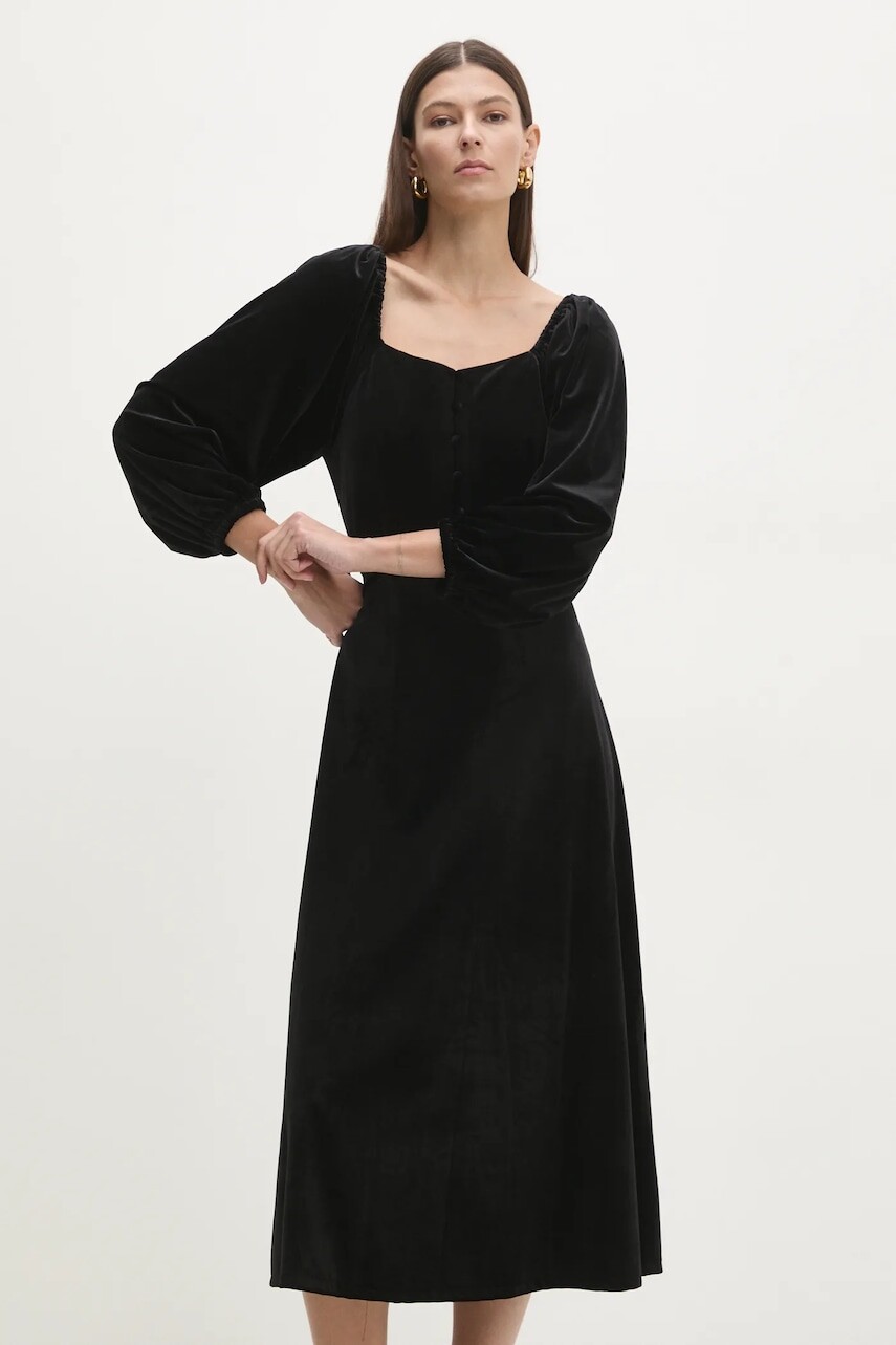 Zamatové šaty Answear.LAB čierna farba, midi, áčkový strih