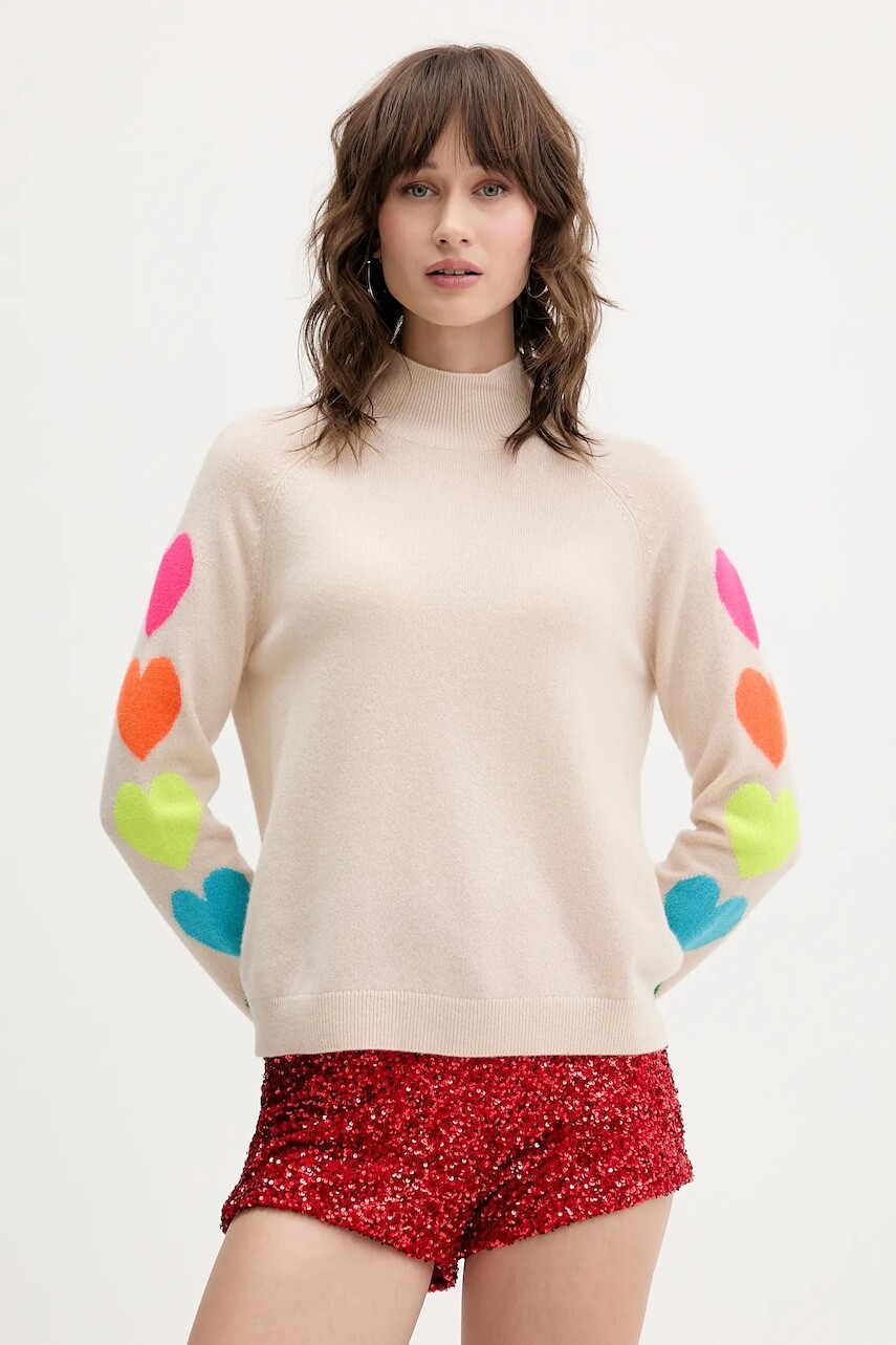 Kašmírový sveter FROM FUTURE tmavomodrá farba, ľahký, s polorolákom, WPM01306