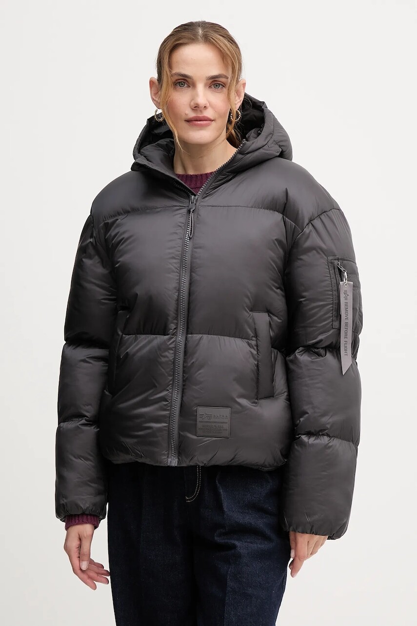 Bunda Alpha Industries dámska, šedá farba, zimná, 148006