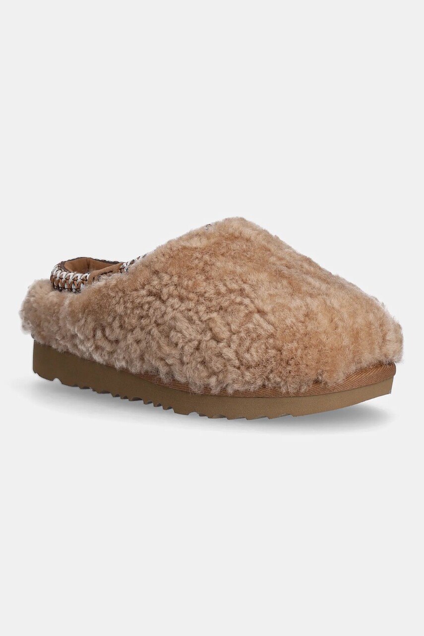 Detské vlnené papuče UGG TASMAN MAXI CURLY hnedá farba, 1158256K