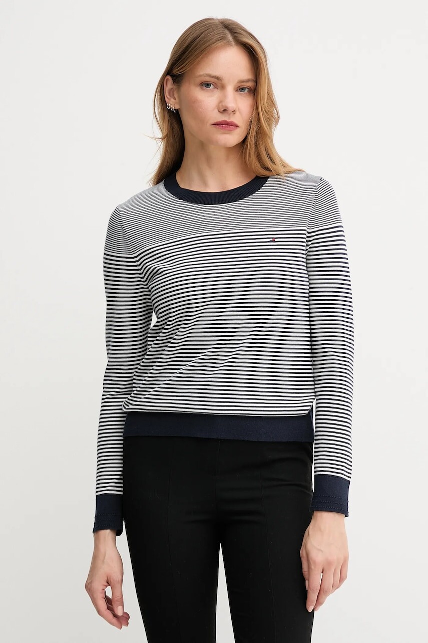 Sveter Tommy Hilfiger tmavomodrá farba, ľahký, WW0WW44984