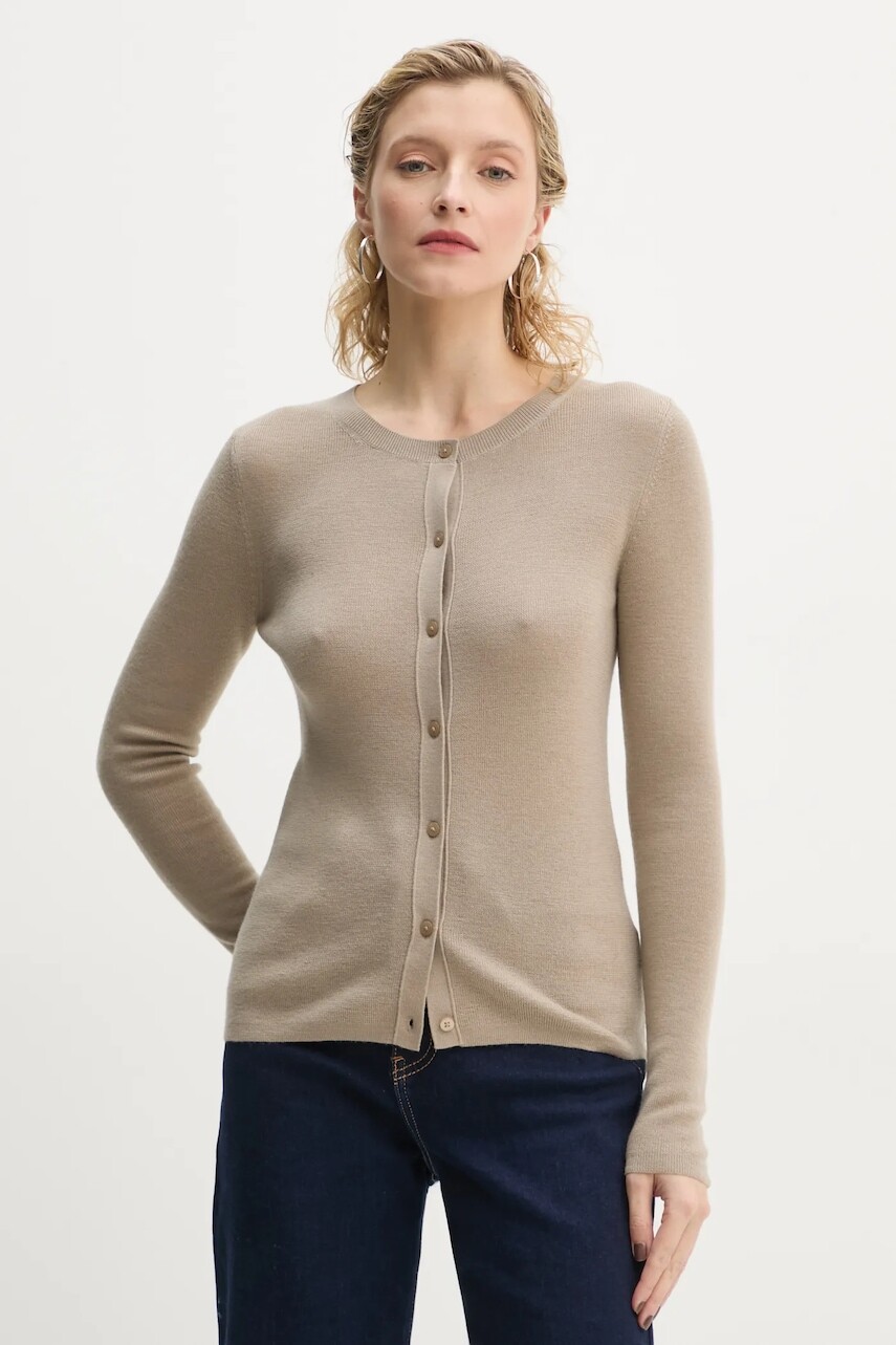 Vlnený kardigán Marc O'Polo béžová farba, tenký, 500556161009