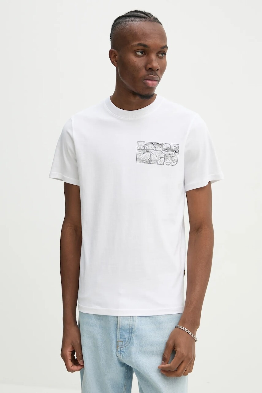 Bavlnené tričko G-Star pánske, biela farba, s potlačou, D25146-C506