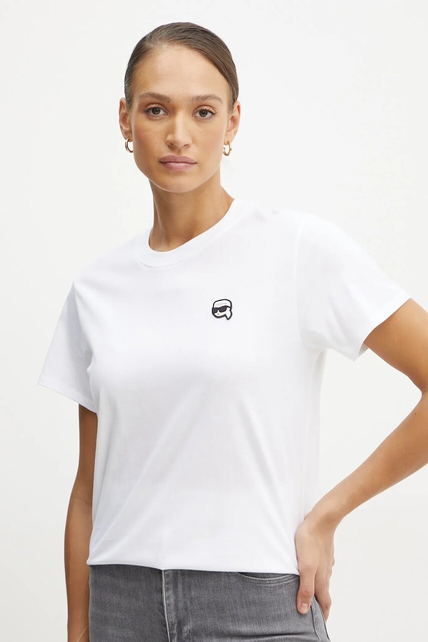 Bavlnené tričko Karl Lagerfeld IKON dámske, biela farba, A1W17025