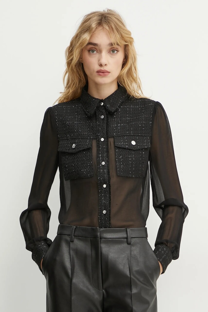 Košeľa Morgan CTIDA dámska, čierna farba, regular, s klasickým golierom, CTIDA